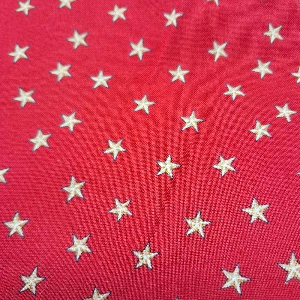 Red Fabric With White Gold Stars Americana Quilting Crafting Sewing